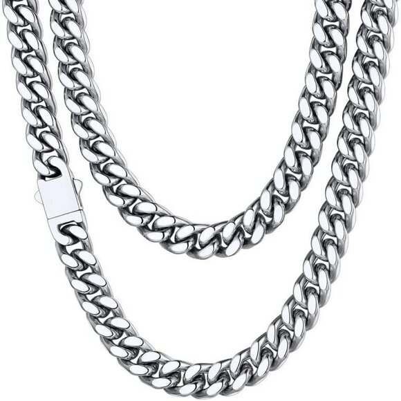 Men's 9mm Width Steel Silver 18K Gold Plated Cuban Durable Hip Hop Chain Jewelry